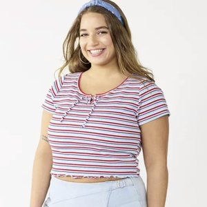 SO RED, WHITE & BLUE LACE UP TEE SIZE 1X  # 611